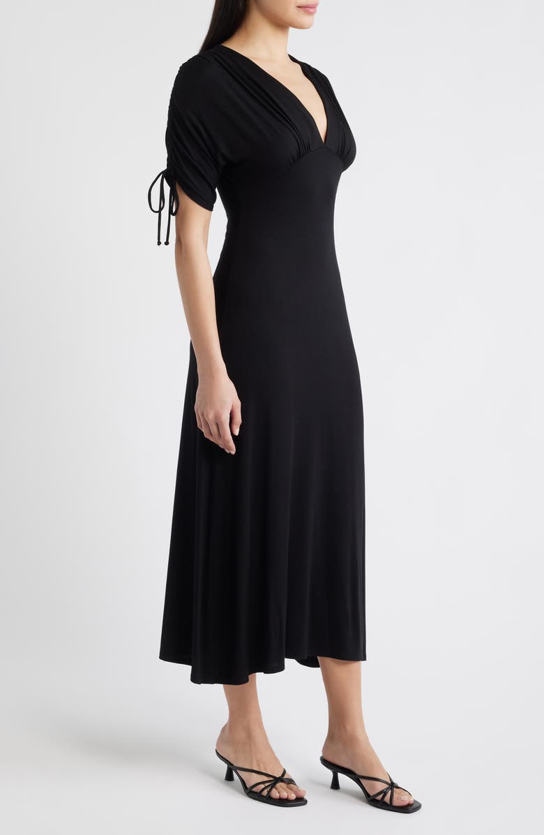 Loveappella Ruched Sleeve Empire Waist Maxi Dress, Alternate, color, Black