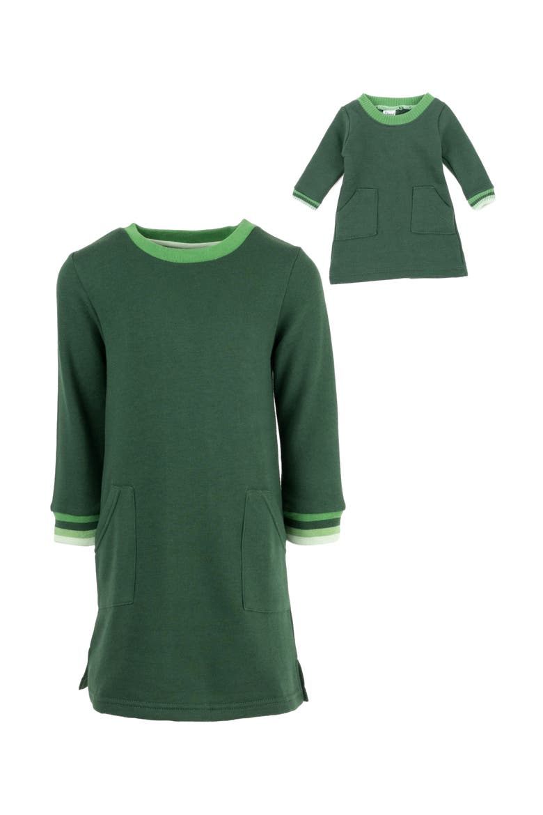 Girls Sweatshirt Dress with Matching Doll Dress, Main, color, GREEN