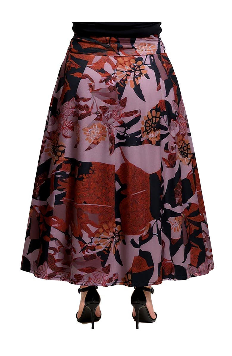 24seven Comfort Apparel Fall Floral Print Maxi Skirt with Buckle Waist, Alternate, color, Grey Multi