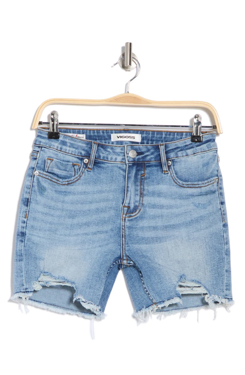 Vigoss Low Rise Mid Thigh Denim Cutoff Shorts, Alternate, color, Light Wash