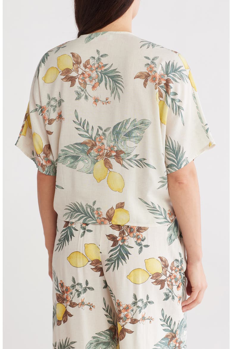 Tropical Print Short Sleeve Tie Front Top, Alternate, color, NATURAL