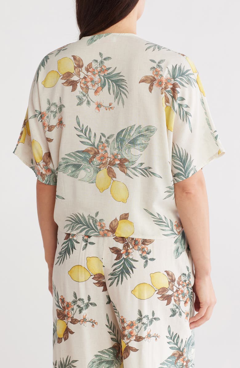 Renee C Tropical Print Short Sleeve Tie Front Top, Alternate, color, Natural