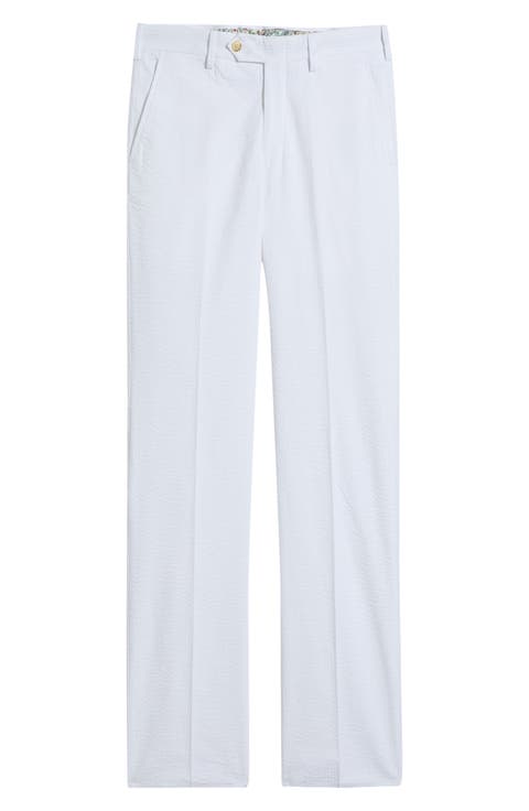 Flat Front Stripe Cotton Seersucker Pants