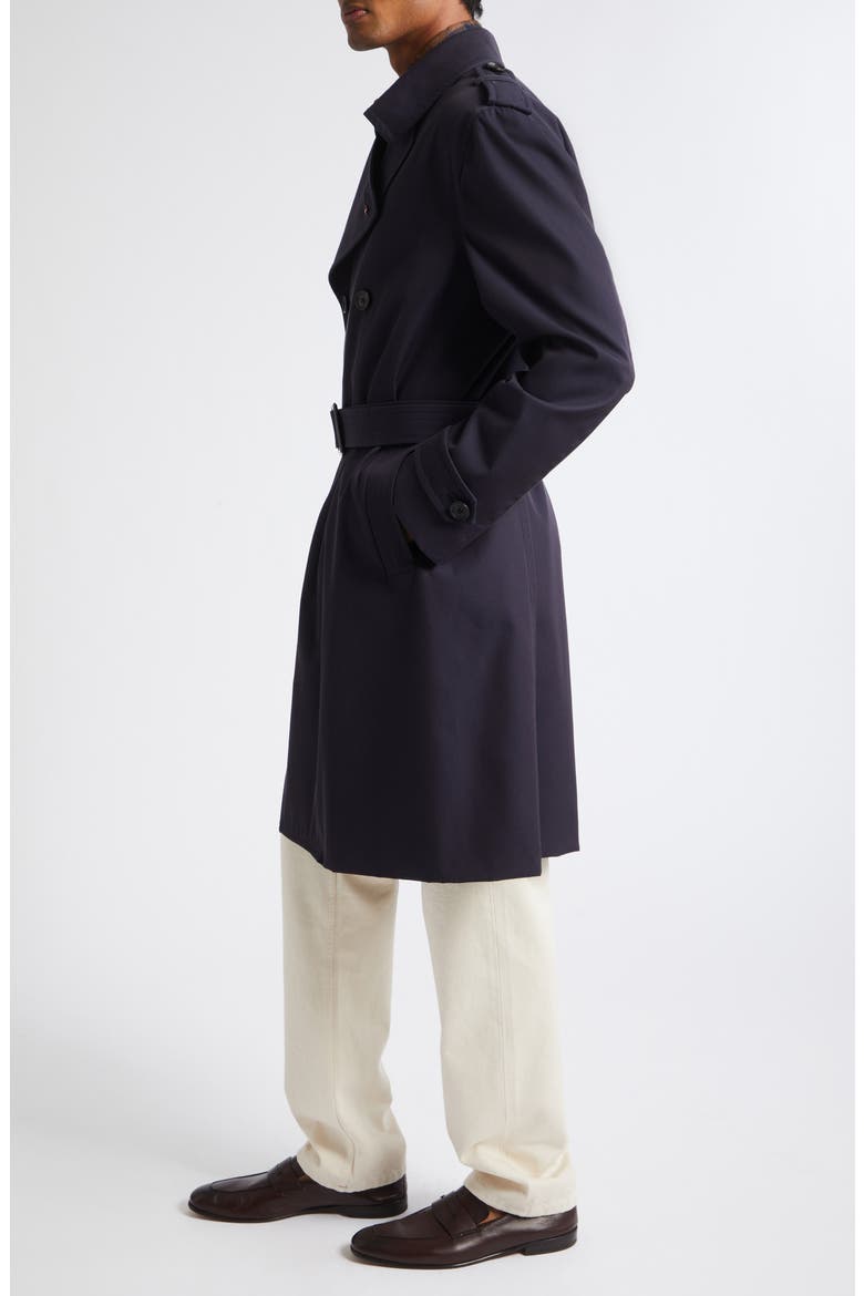 Cotton & Silk Double Breasted Trench Coat, Alternate, color, DARK BLUE
