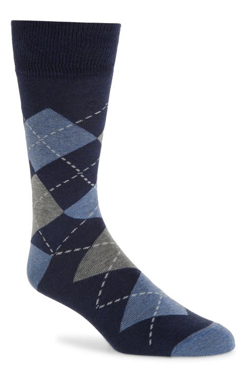 Argyle Combed Cotton Blend Dress Socks