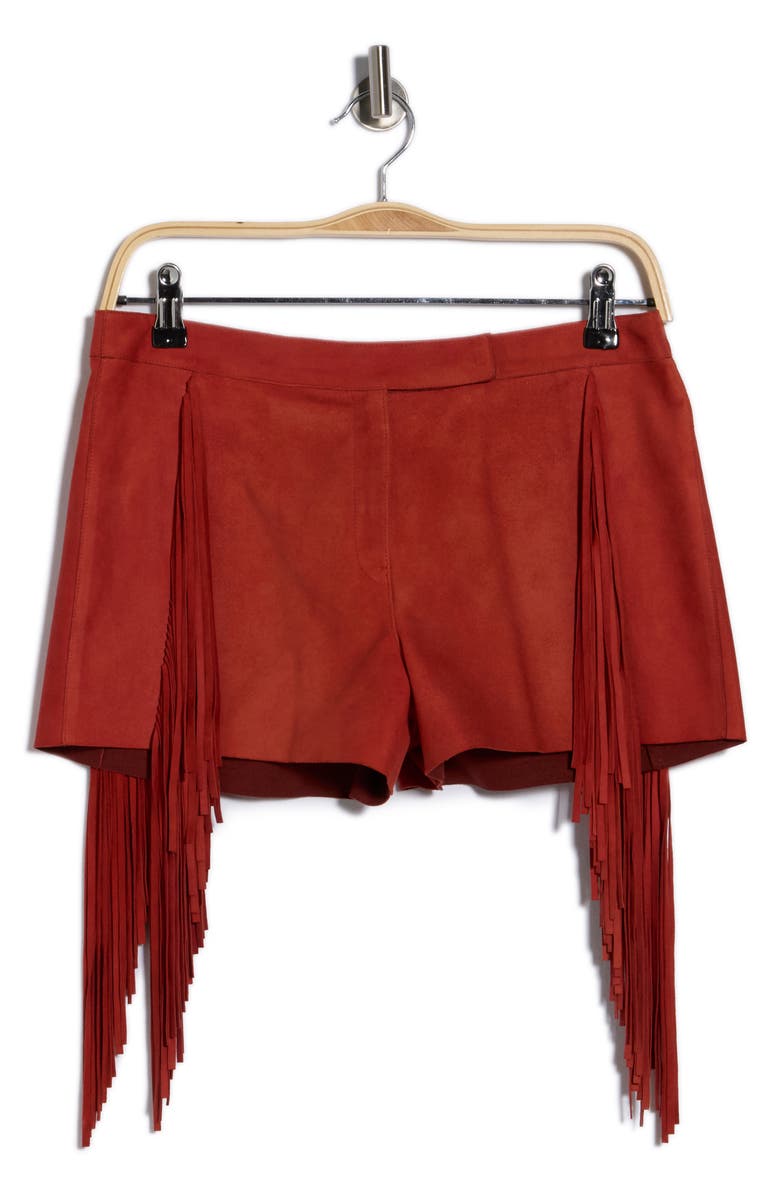 Longchamp Fringed Lambskin Leather Shorts, Alternate, color, Brick