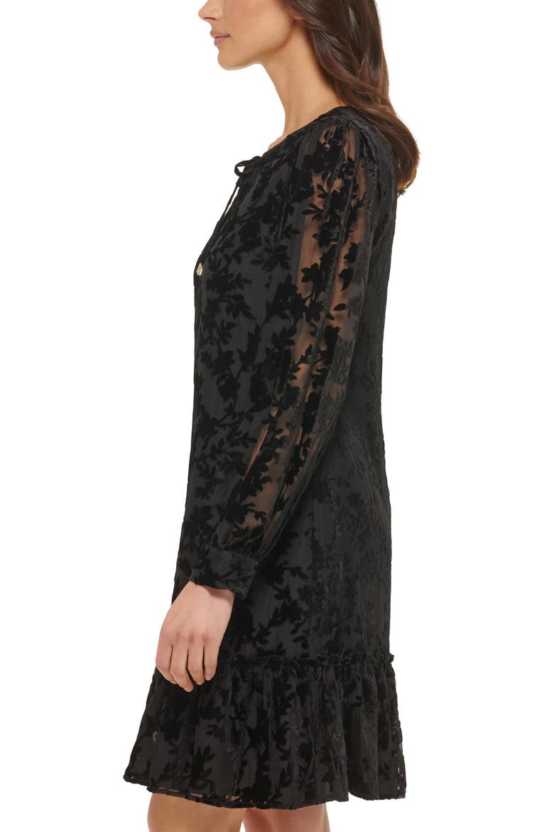 Velvet Burnout Long Sleeve Dress, Alternate, color, BLACK