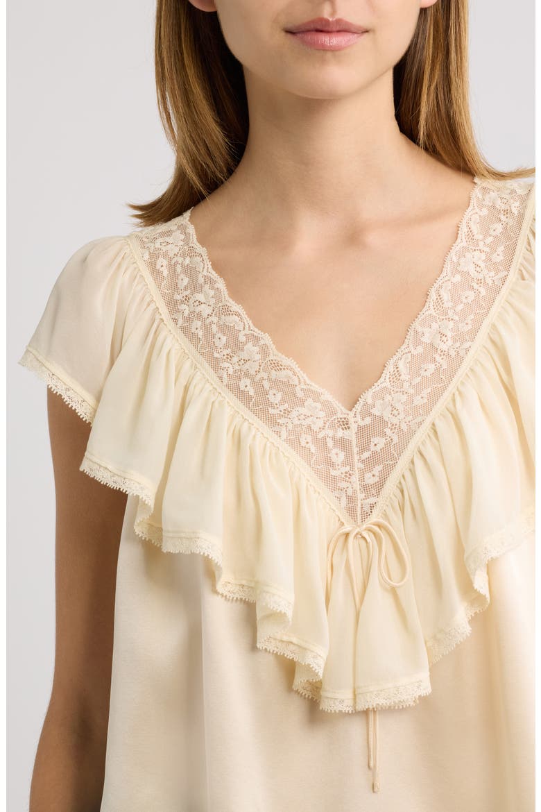 Yadira Silk Top with Lace Trim, Alternate, color, CANDLELIGHT
