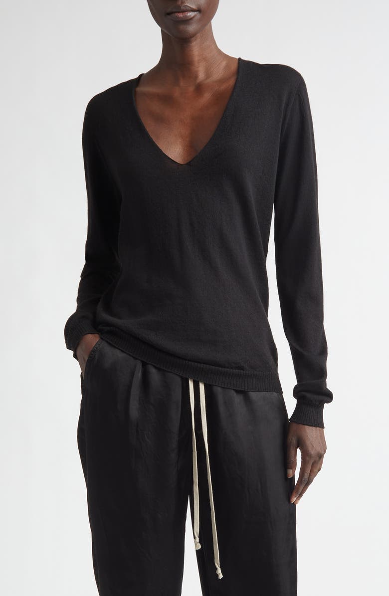 Rick Owens Virgin Wool V-Neck Sweater, Main, color, Black