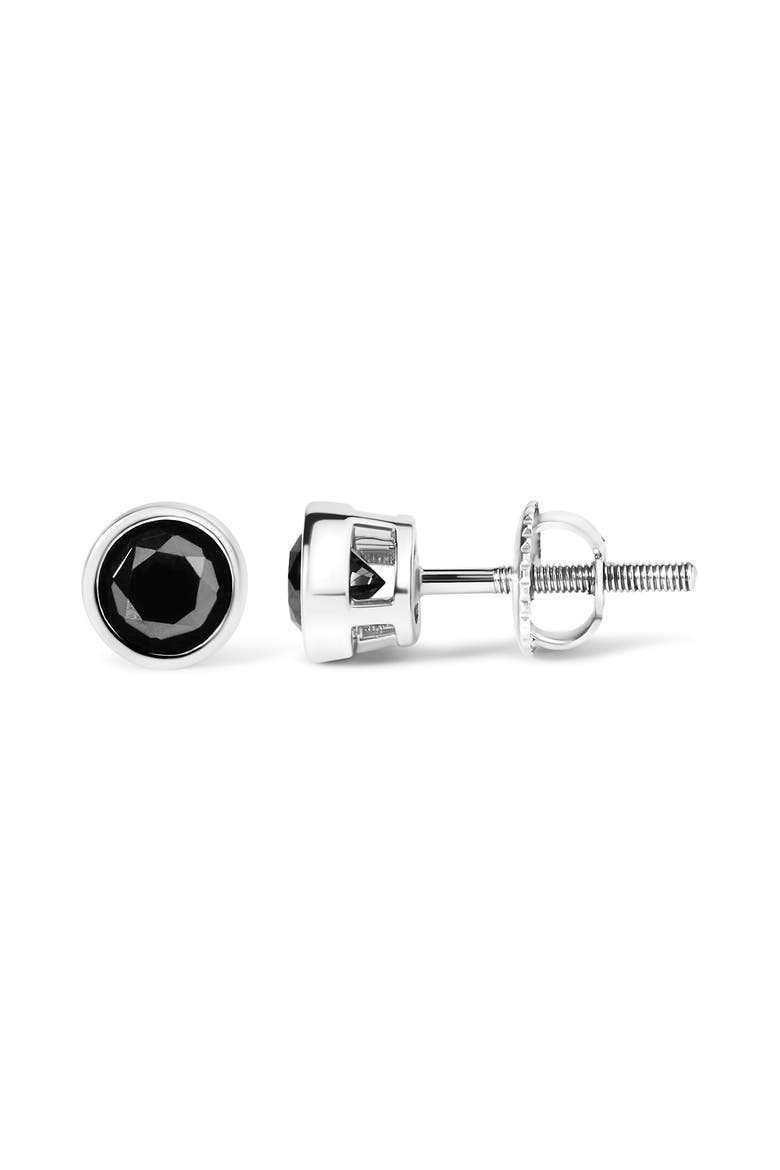 Silver 2.00 Cttw Round Black Diamond Stud Earrings, Alternate, color, White