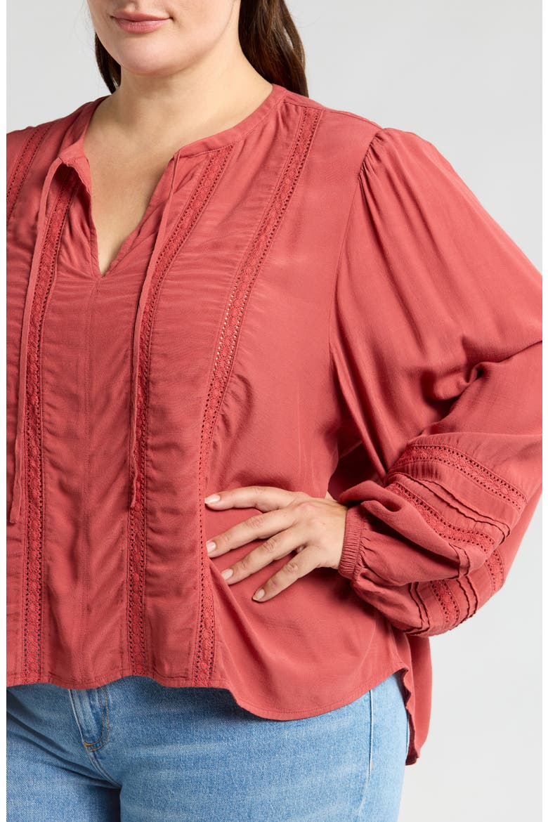Lace Inset Long Sleeve Top, Alternate, color, RUST MARSALA