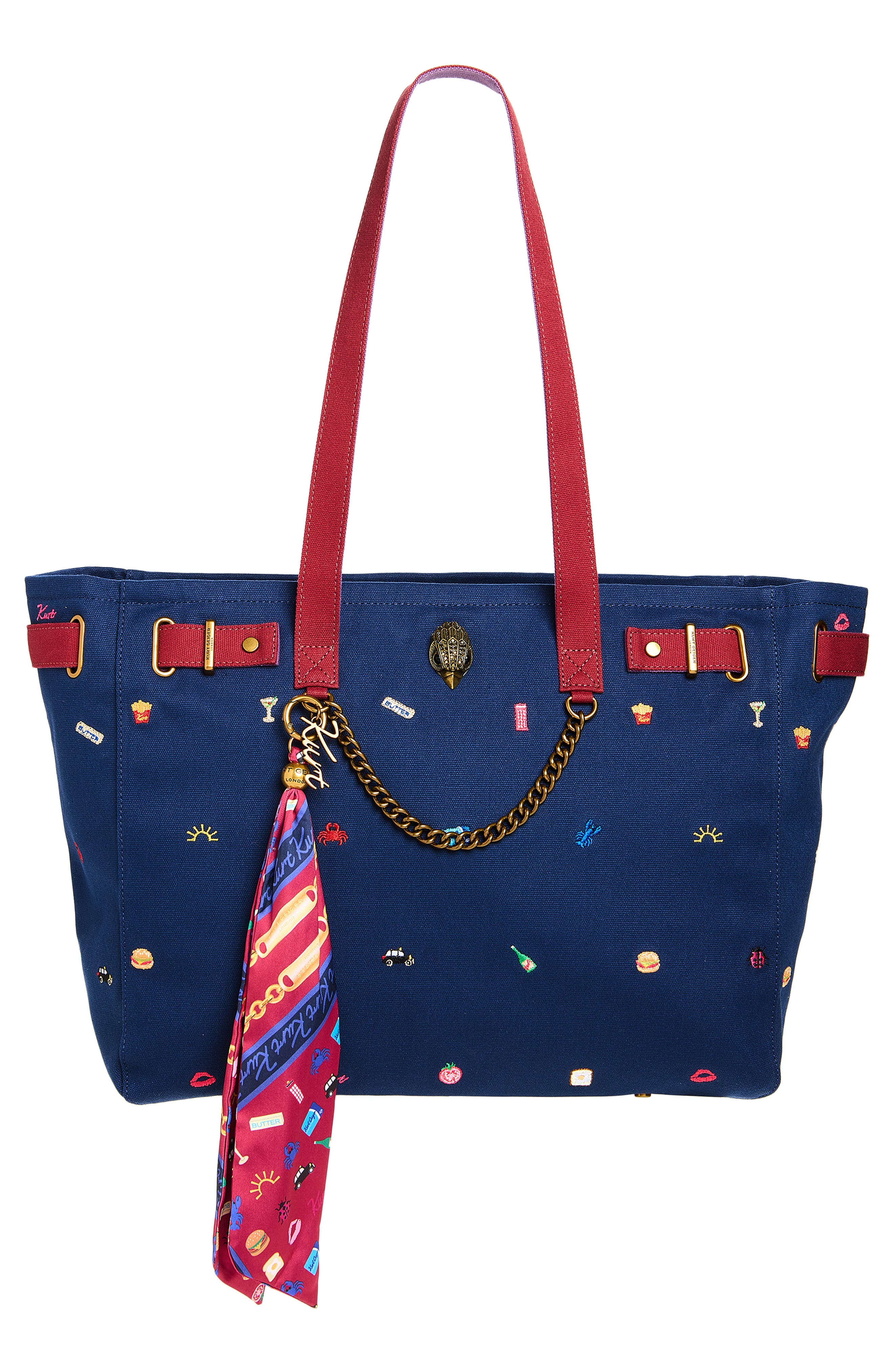Kurt Geiger London Sloane Embroidered Canvas Shopper Bag, Main, color, Dark Blue