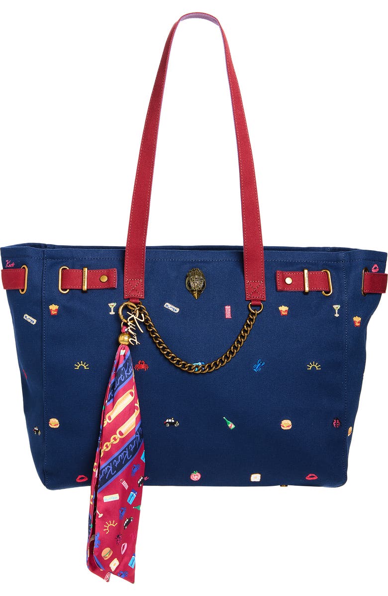 Kurt Geiger London Sloane Embroidered Canvas Shopper Bag, Main, color, Dark Blue