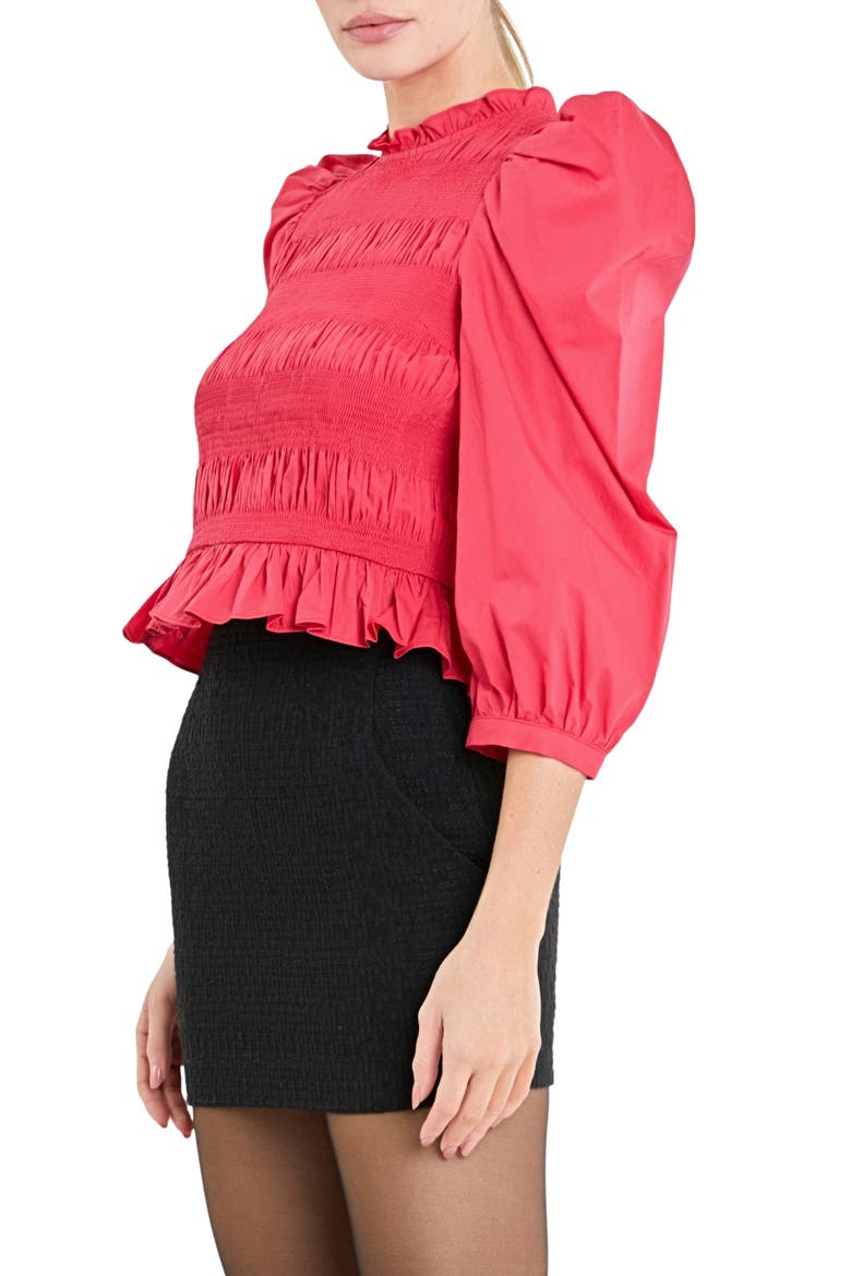 Smocked Puff Shoulder Poplin Top, Alternate, color, CRIMSON RED