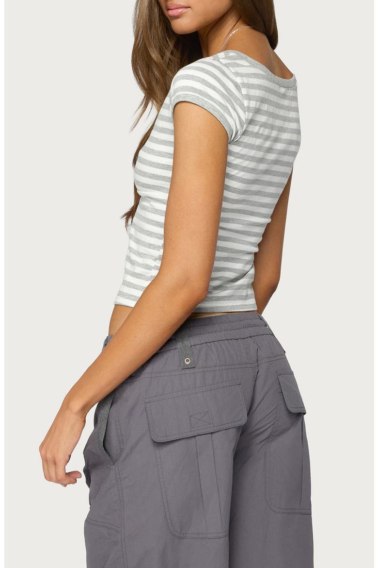 Laia Striped V-Neck T-Shirt, Alternate, color, GRAY-MELANGE-AND-WHITE