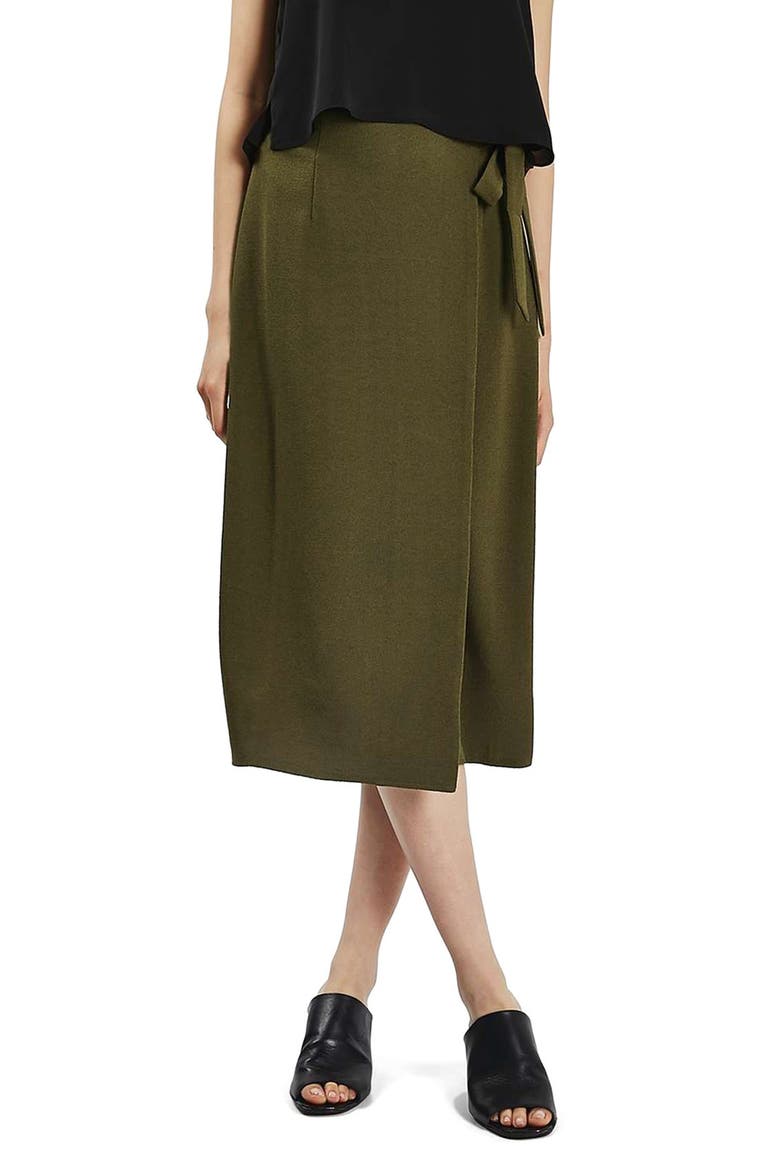 Wrap Tie Midi Skirt, Main, color, OLIVE