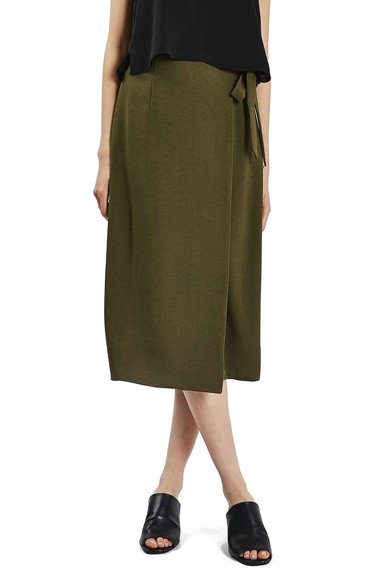 Topshop Wrap Tie Midi Skirt, Main, color,