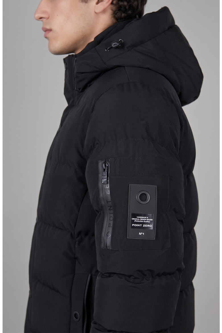 Hooded Puffer Jacket with Sleeve Pocket, Alternate, color, Black