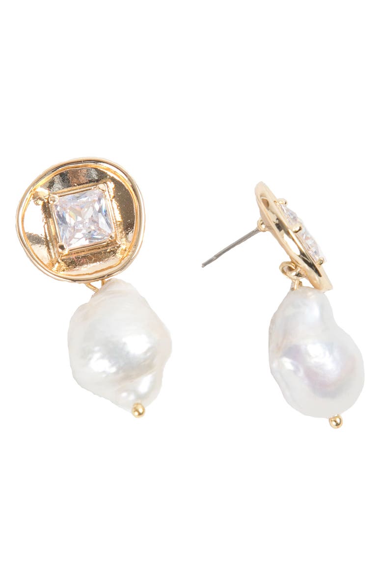 SAACHI Gemstone Baroque Pearl Drop Earring, Alternate, color, Gold