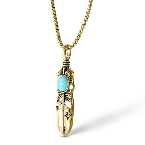 Jessica Simpson Feather Necklace With Turquoise Stone In Gold