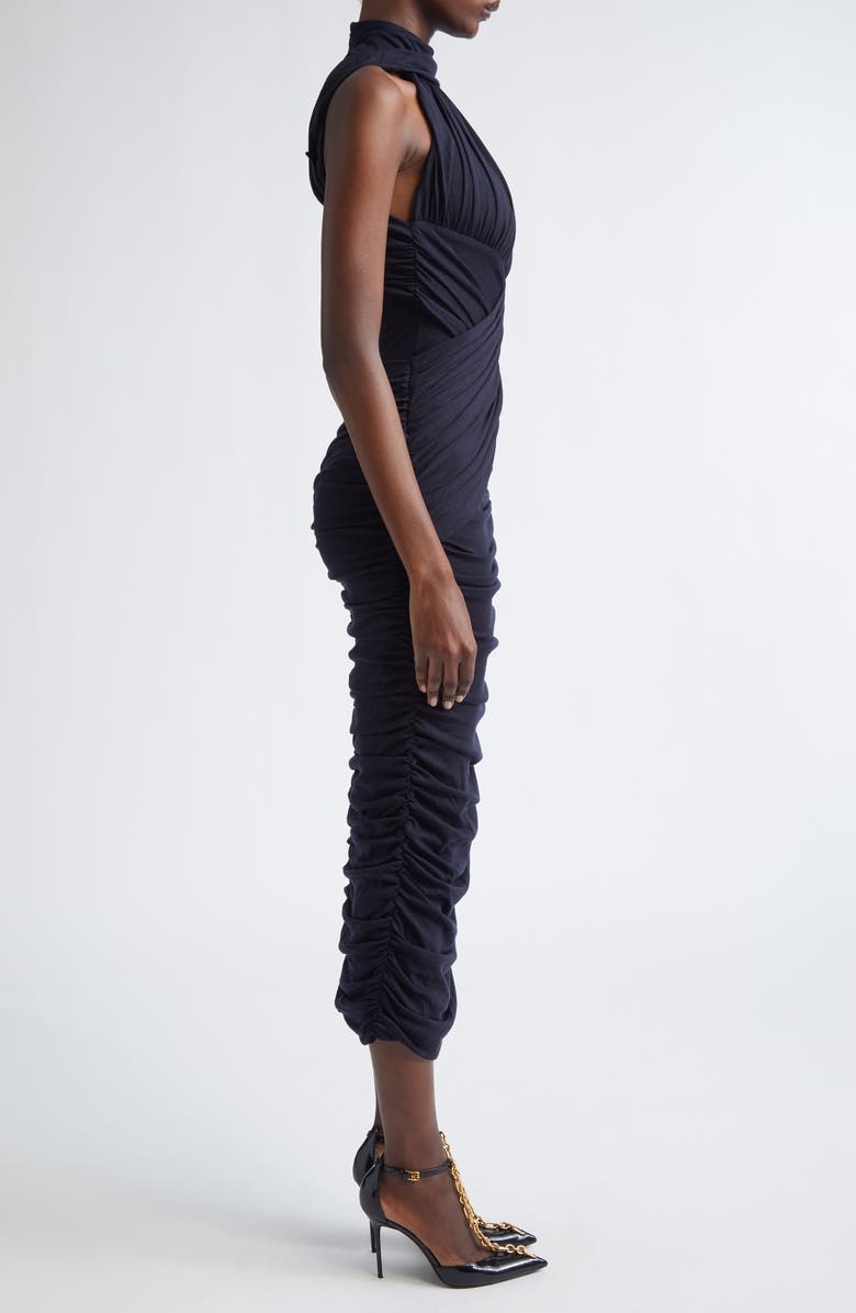 Balmain Draped Wool Jersey Midi Dress, Alternate, color, 6Du Blue