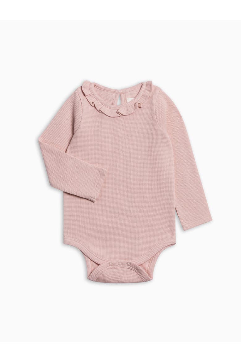 Organic Mae Waffle Knit Ruffle Bodysuit, Main, color, Petal Pink