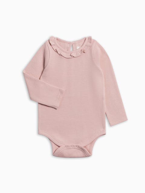 Organic Mae Waffle Knit Ruffle Bodysuit