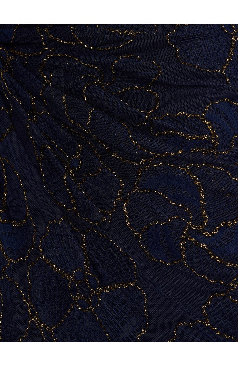 Aidan Mattox Metallic Floral One-Shoulder Gown, Alternate, color, Navy/ Gold