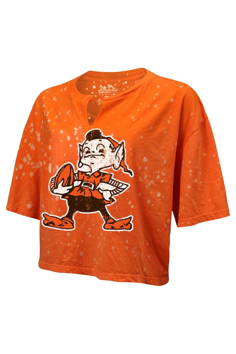 Women's Majestic Threads Orange Cleveland Browns Bleach Splatter Notch Neck Crop T-Shirt, Alternate, color, Orange