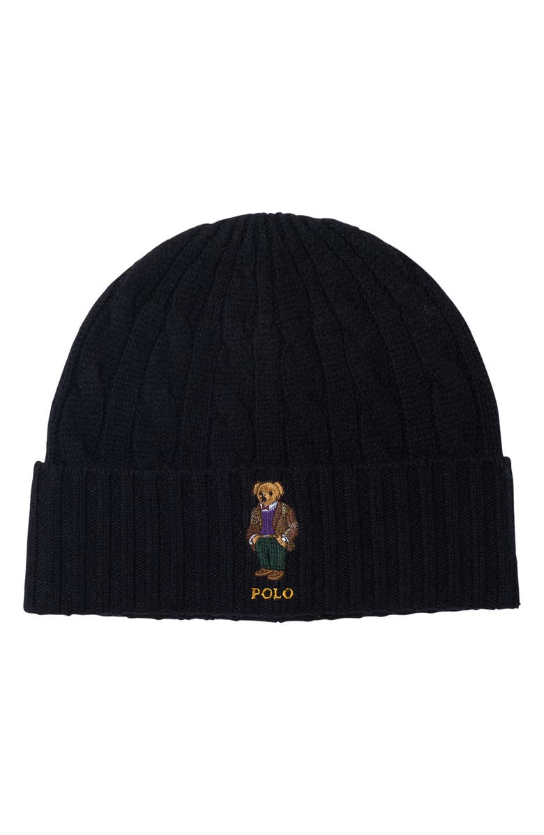 Polo Ralph Lauren Heritage Bear Cable Knit Wool & Cashmere Beanie, Main, color, 