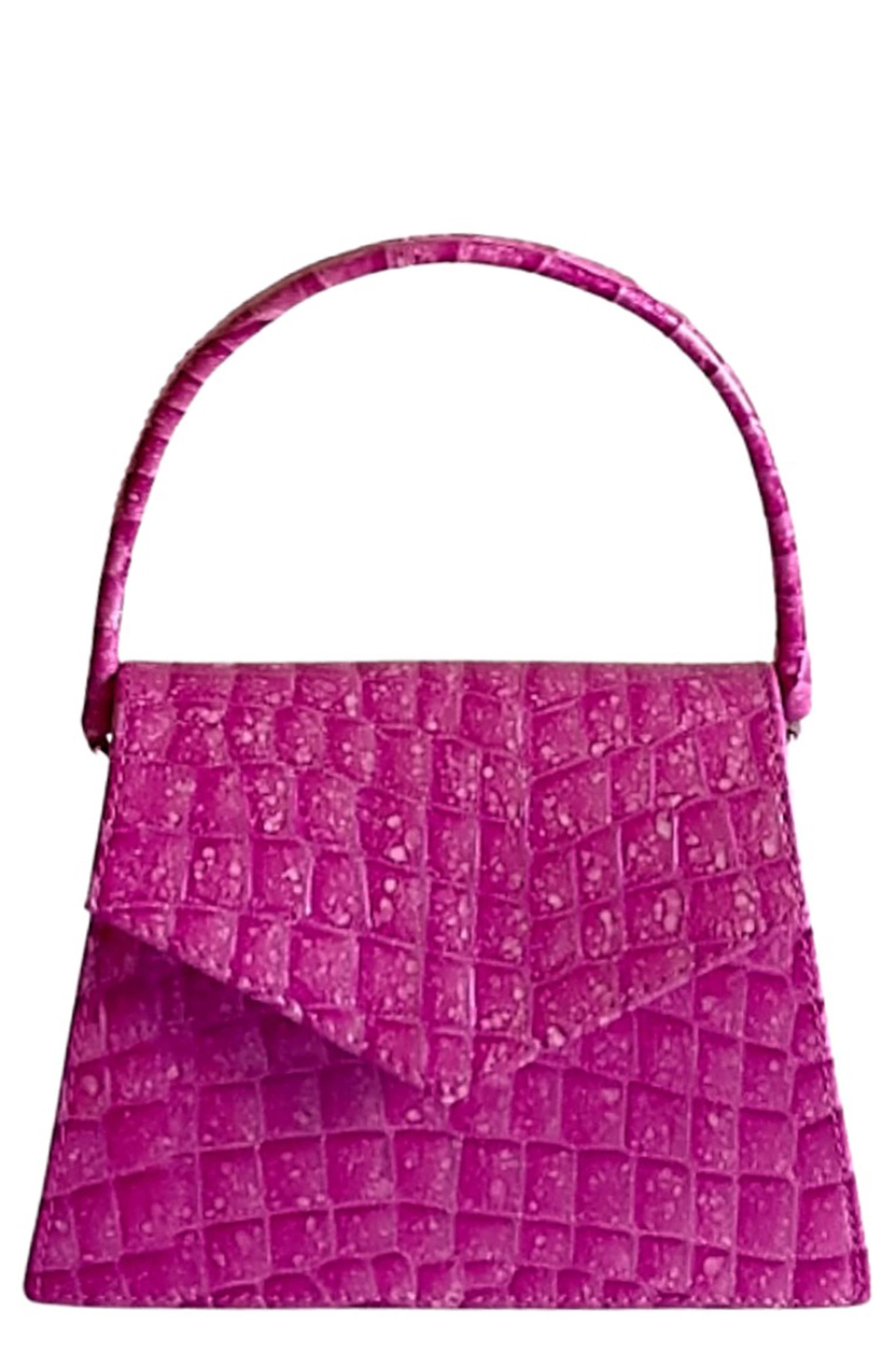 The Zaza Croc Embossed Leather Top Handle Bag, Main, color, FUXIA MARM