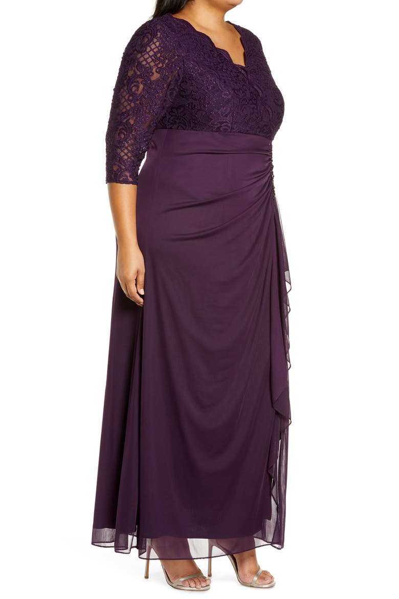 Beaded Lace Bodice Empire Waist Gown, Alternate, color, EGGPLANT