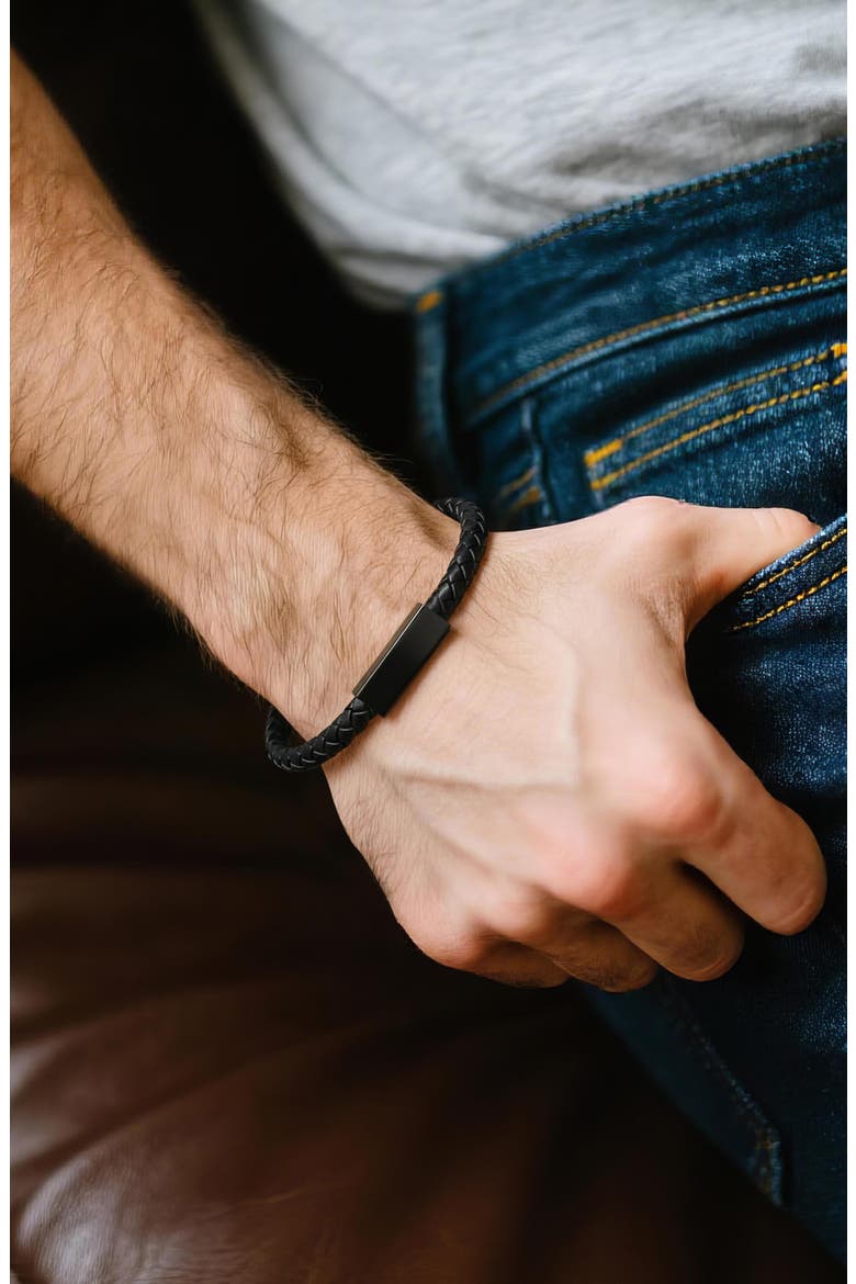Men's Braided Leather Bracelet, Alternate, color, BLACK