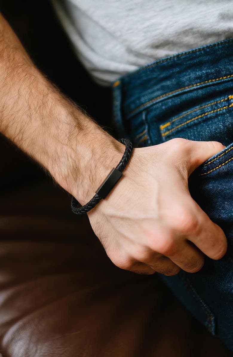 GEOFFREY BEENE Men's Braided Leather Bracelet, Alternate, color, Black