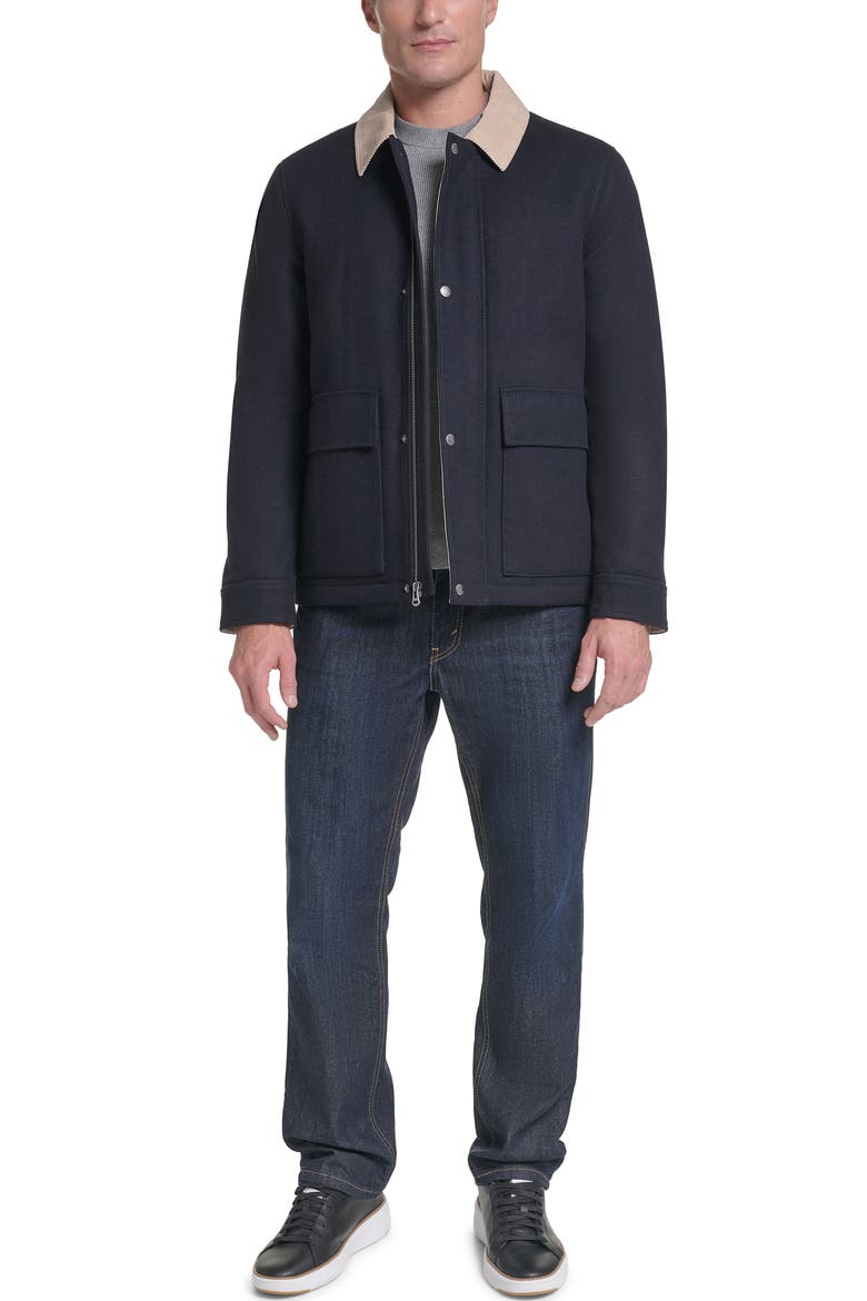 Corduroy Collar Wool Blend Barn Coat, Alternate, color, NAVY