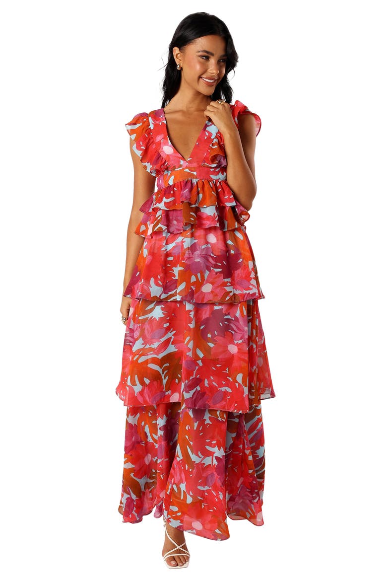 Blaise Floral Print Tiered Ruffle Skirt, Alternate, color, PINK AZALEA