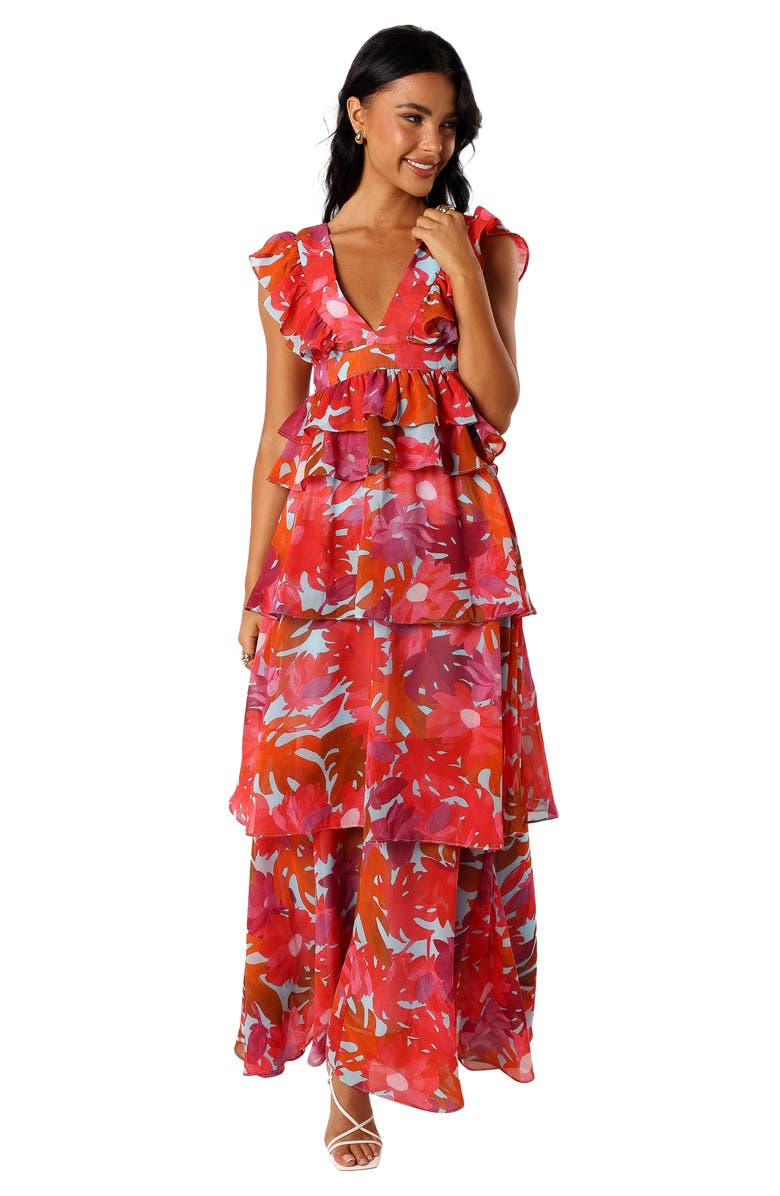 Petal & Pup Blaise Floral Print Tiered Ruffle Skirt, Alternate, color, Pink Azalea