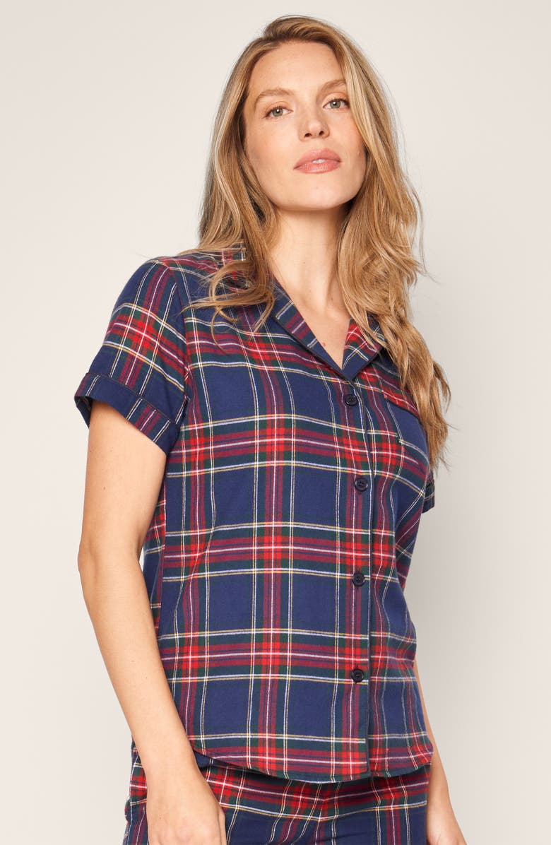 Petite Plume Windsor Tartan Cotton Short Pajamas, Alternate, color, Navy