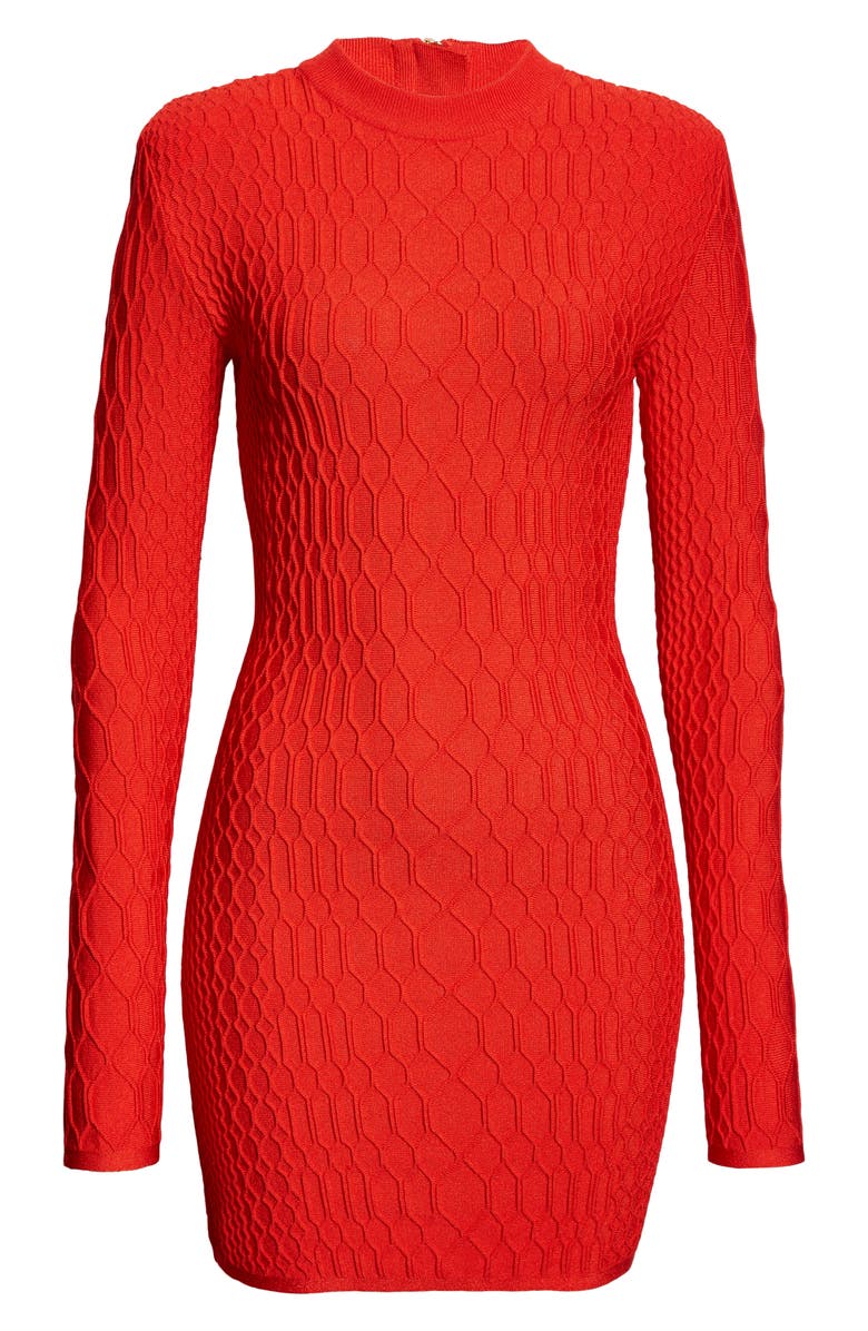 Balmain Long Sleeve Crocodile Knit Minidress, Alternate, color, 3Cl Red