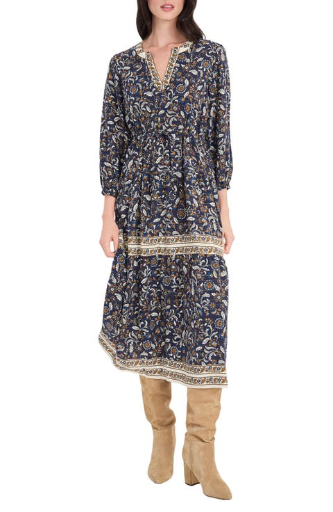 Long Sleeve Floral Print Shift Dress