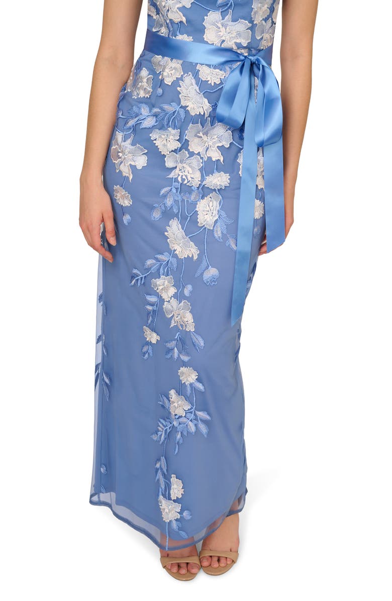 Adrianna Papell Floral Cascading Column Gown, Alternate, color, French Blue Multi