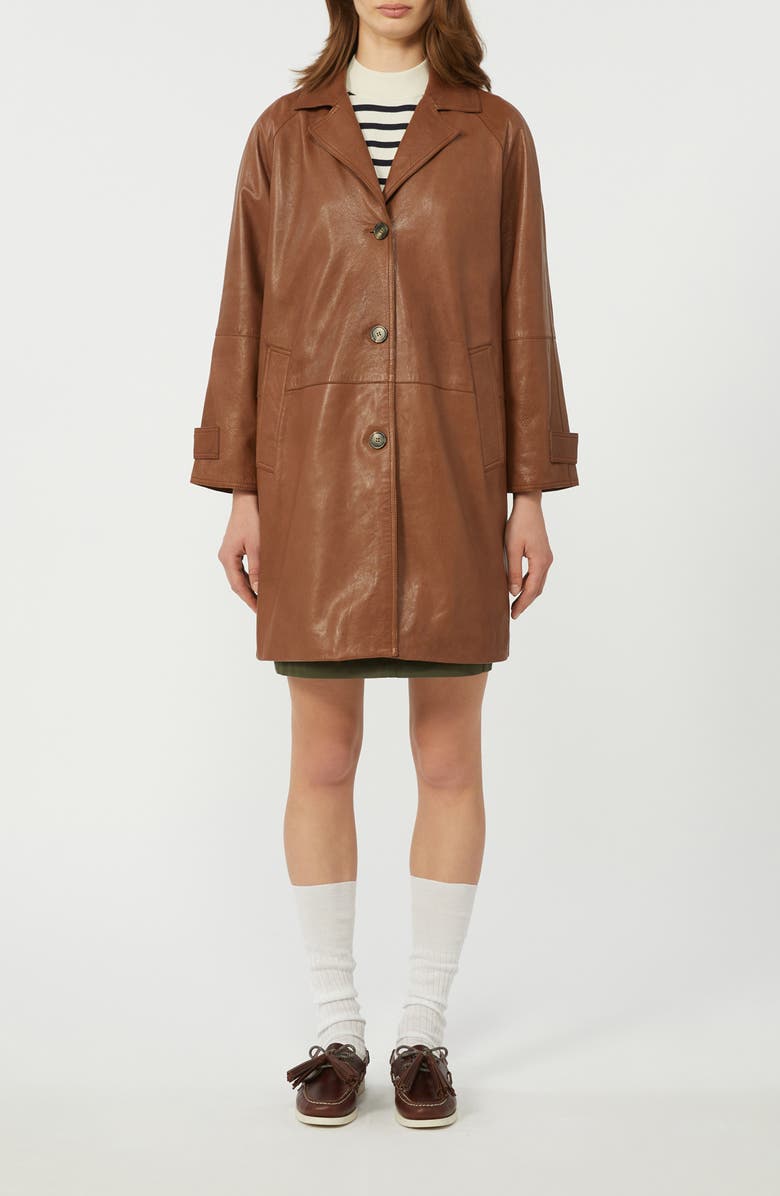 Weekend Max Mara Camino Leather Trench Coat, Main, color, Brown