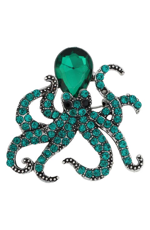 Green Crystal Octopus Brooch
