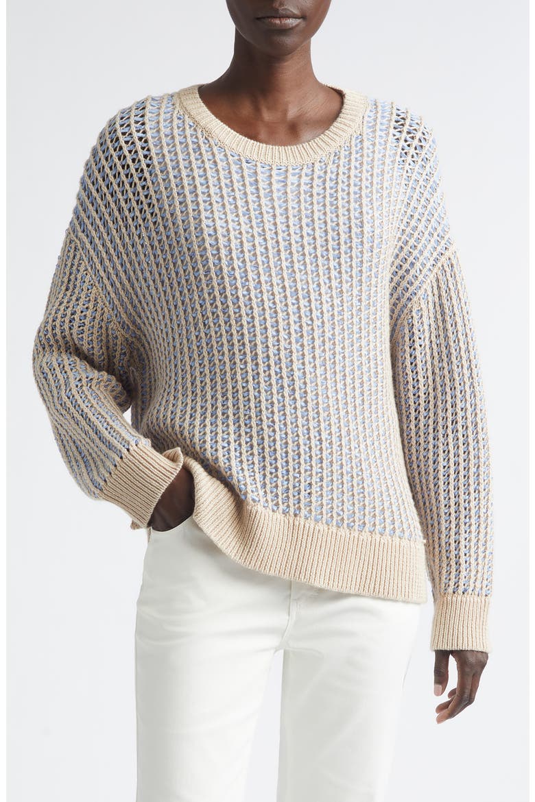 Open Stitch Cashmere & Silk Crewneck Sweater, Main, color, BLUE OASIS MULTI