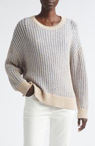 Lafayette 148 New York Open Stitch Cashmere & Silk Crewneck Sweater