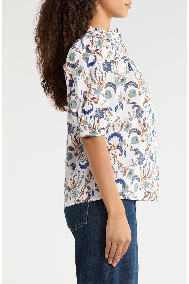 Ralston Smocked Floral Cotton Button-Up Top, Alternate, color, OFF-WHITE-MULTI