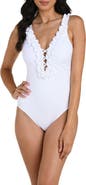 La Blanca Ruffle Plunge One-Piece Swimsuit