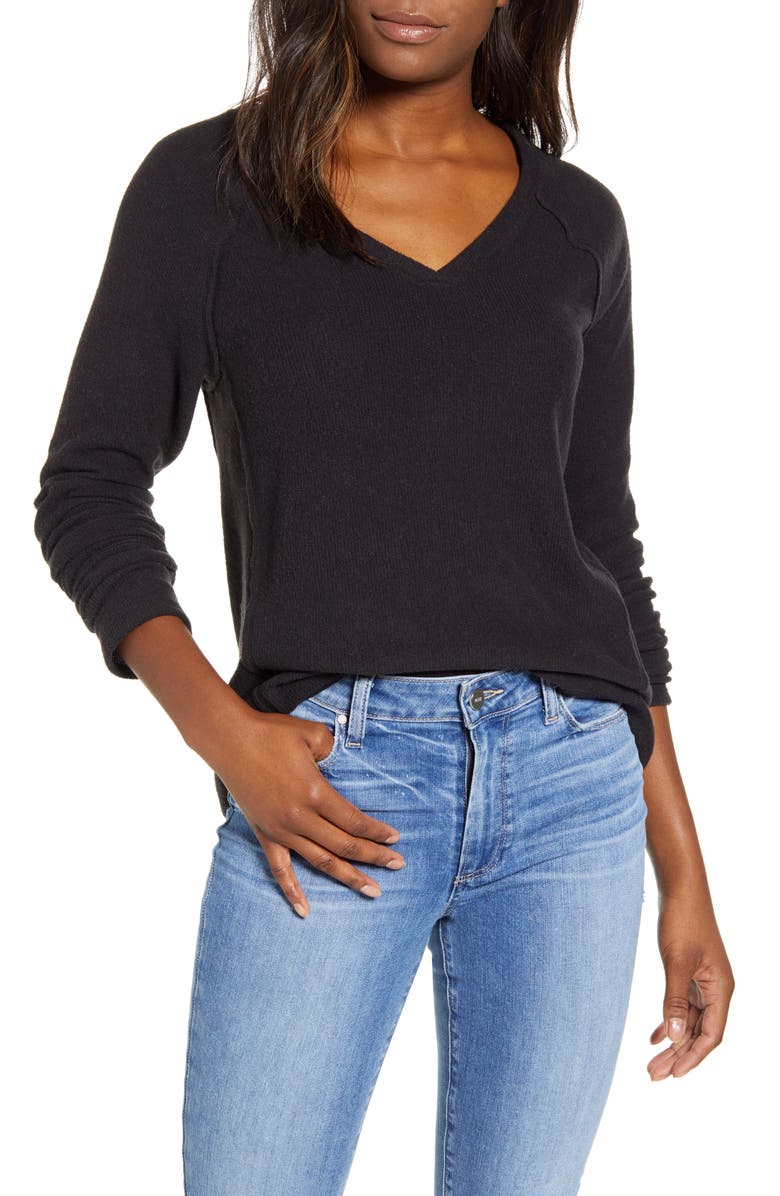 Caslon<sup>®</sup> Cozy V-Neck Ribbed Top, Main, color, 