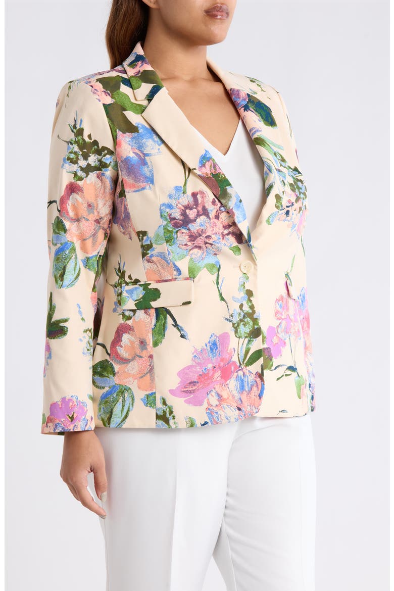 Floral One-Button Blazer, Alternate, color, SAND PEACH