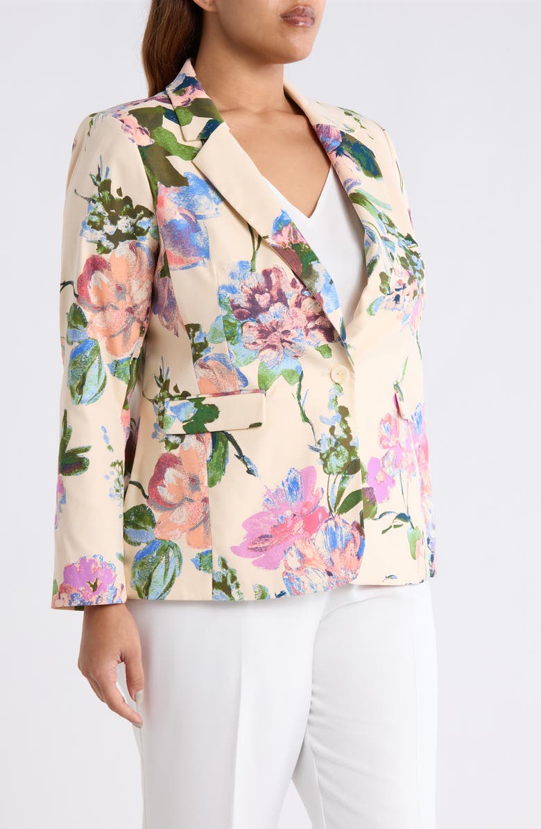 Tahari ASL Floral One-Button Blazer, Alternate, color, Sand Peach